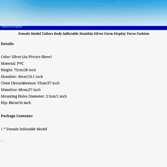 Female Model Tailors Inflatable Manikin Silver BODY Form Display Torso Fashion - Picture 12 of 12